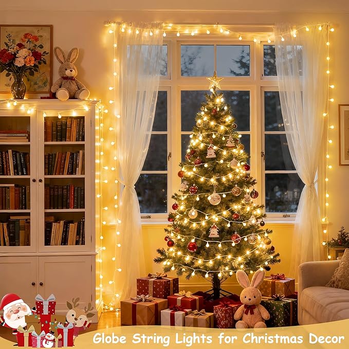 JMEXSUSS 100 LED Connectable Globe String Lights Indoor Bedroom, 33ft Warm White Christmas Lights Plug in with Remote, 8 Mode Hanging Fairy Lights Outdoor for Room Classroom Party Tree Christmas Decor