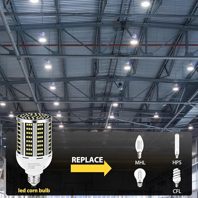 80W 2 pack LED Corn Light Bulb(800W Equivalent ),Commercial Grade DayLight 5000K E26/E39 10500LM Medium Mogul Base LED Lamp,Large Area Lights For Outdoor Indoor Garage Warehouse Factory Bay Light