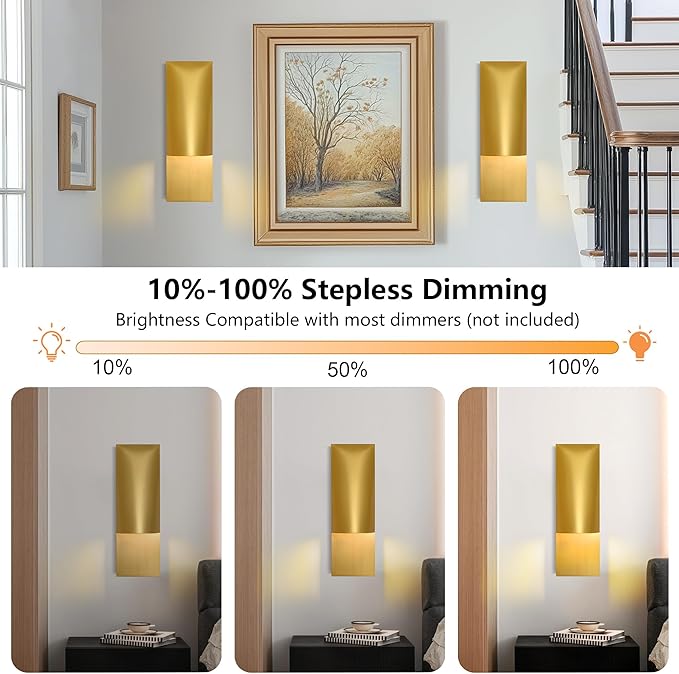 18 Inch Brushed Gold Wall Sconce for Modern Luxury Home Decor, Minimalist Linear Brass Finish Wall Sconces for Living Room, Bedroom, Dimmable Wall Light, Warm 3000K Ambient Lighting IP65 Waterproof