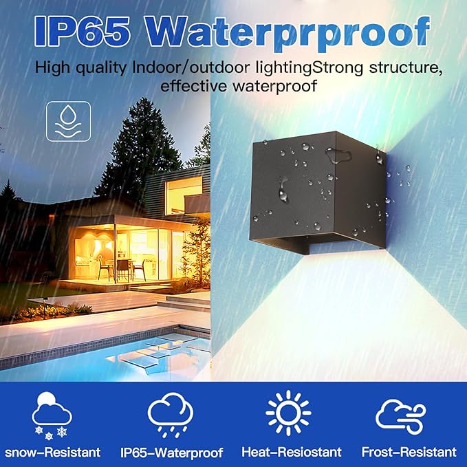 20W 2Pack Led Black Outdoor Wall Sconces Light Fixtures Modern Exterior/Interior Waterproof Porch Wall Mounted Lighting Outside Wall Lamps for Garden Shop Yard Patio Home Entryway Park Staircase