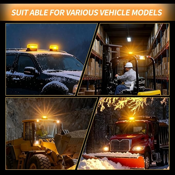 Round Roof Top Strobe Light - High Visibility 36 LED Strobe Light, Beacon Light with Magnetic & Rubber Base for Trucks, Construction Vehicles, Snow Plow & Emergency Vehicles (Amber)