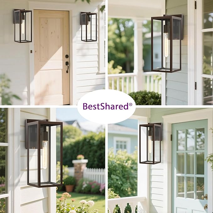 Bestshared Outdoor Wall Sconce Lights,Exterior Wall Lighting Fixtures with Clear Glass, Anti-Rust Outside Lantern Lamp for House Front Porch Doorway Patio(Oil-Rubbed Bronze,2PACK)
