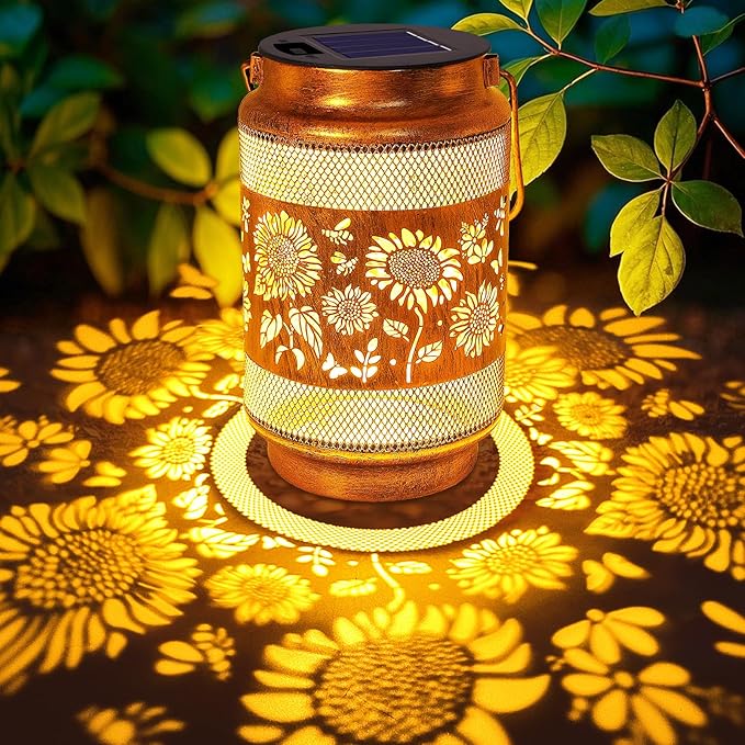 Sunflower Solar Lanterns Outdoor Waterproof Garden Decor, Birthday Gifts for Christmas Women Mom Grandma, Metal Sunflower Hanging Solar Lights for Outside Yard Patio Pathway Backyard Porch