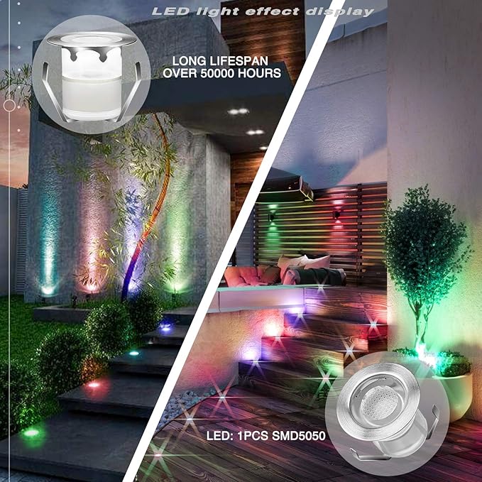30Pcs LED Deck Light Kit 0.1W-0.3W Low Voltage RGB Outdoor Lighting 6Lm IP67 Waterproof Outdoor Black Border Step Stairs Garden Yard Patio Landscape Decor Lighting(RGB,30pcs)
