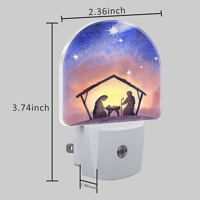 Night Light Plug into Wall Birth of Jesus in Bethlehem Night Light with Dusk to Dawn Sensor Night Light for Kid Girls Boys Women Men Room Decor, Hallway, Kitchen, Bathroom, Nursery, Stairs