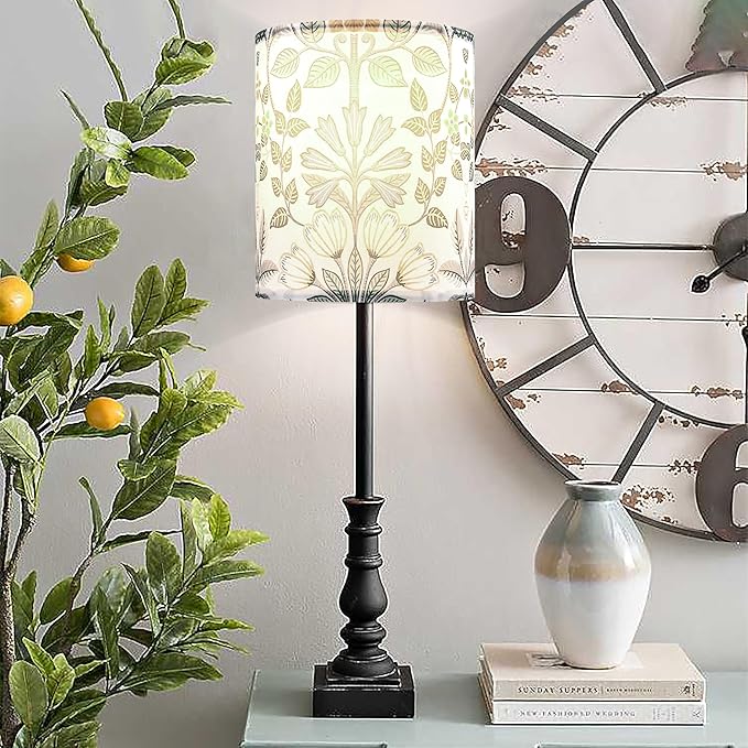 GOSO Set of 2 Small Tall Lampshade, 10" Top X 10" Bottom X 10" High, Lamp Shades for Table Lamps Floor Lamp, Polyester Fiber Printing Flowers Drum Lamp Shade, Hand Crafted Lampshades, Easy Assembly
