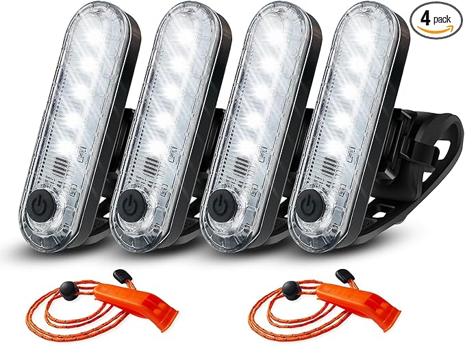 4Pack LED Navigation Lights Kit for Boat Kayak, Stern Light Battery 0perated, Easy Clip on for Night Kayaking, Boating, Canoeing, Paddle Board, Jet Ski, Dinghy, 2Pcs Safety Whistles