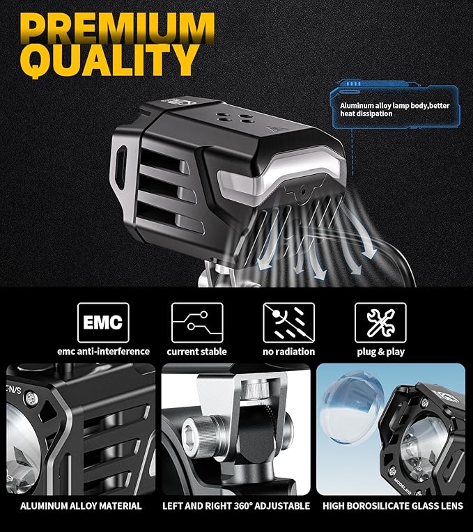Kewig Motorcycle Auxiliary LED Fog Light 60W White Amber LED Spotlight Auxiliary Light Kit with Mount Bracket Wire Harness Waterproof Offroad Driving Lights Compatible with Motorcycle Bike Truck