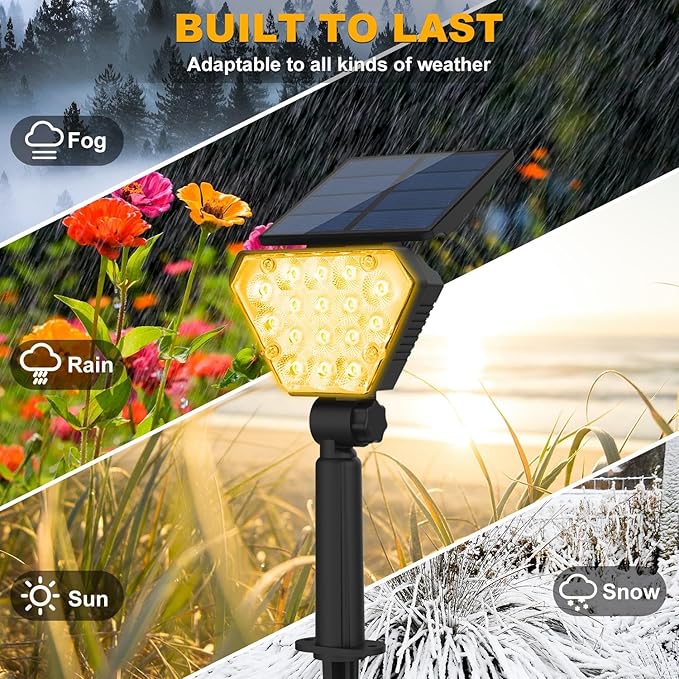 T-SUN Solar Lights Outdoor Waterproof IP65, 6Pack LED Solar Spot Lights Color Changing IP65 Waterproof Smart Auto On/Off for Outside Landscape Garden Yard Lawn Pathway Patio Driveway
