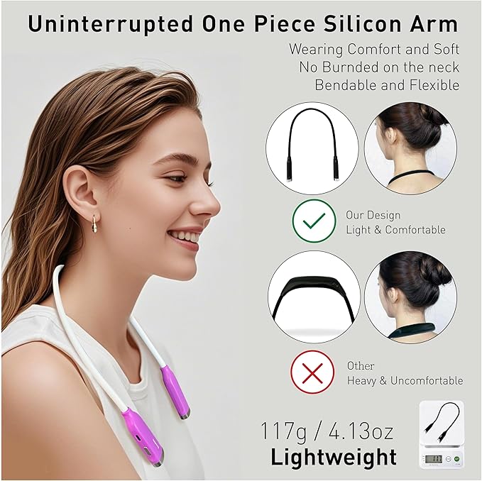 Neck Reading Light, 3 Color & Brightness Adjustable Book Light for Reading in Bed, Hands-Free, Lightweight, USB C Rechargeable, Eye-Caring, Perfect for Crafts, Camping, Kids & Adults (purple)