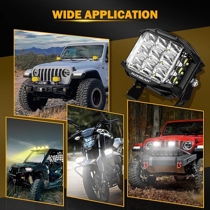 Auxbeam 5" 168W LED Cube Pods Offroad Driving Light with Amber Covers, 16440LM Bright Square Offroad Lights with Side Shooter 270° Combo Beam Ditch Light, DRL for Jeep ATV Wrangler Ford Truck Pickup