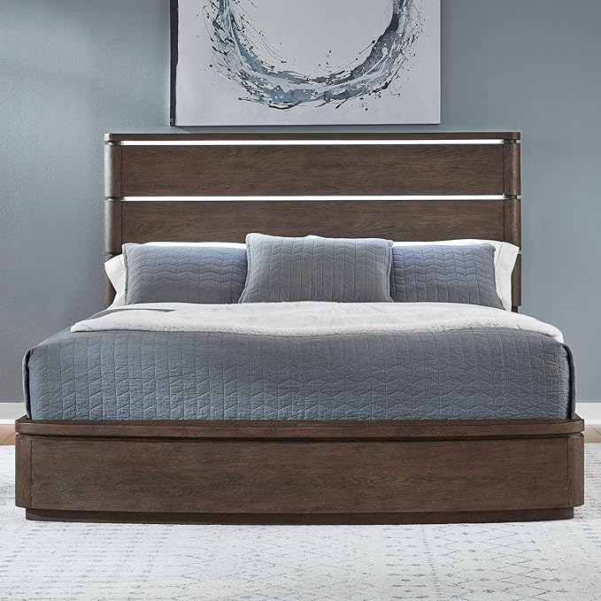 Liberty Furniture Cascade Falls California King Panel Bed with LED Touch Light - Satin Espresso Oak