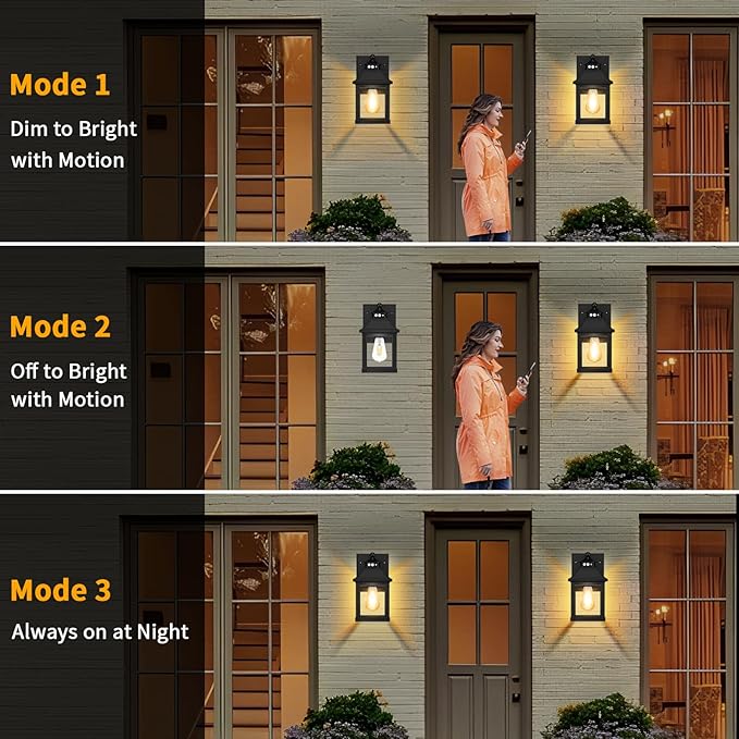 Solar Sconce Lights Outdoor Wall Mount Solar Porch Light Exterior Waterproof with 3 Lighting Modes and Motion Sensor 3000K Dusk to Dawn Wall Lantern for Garage Front Door Home Barn Shed House 2Pack