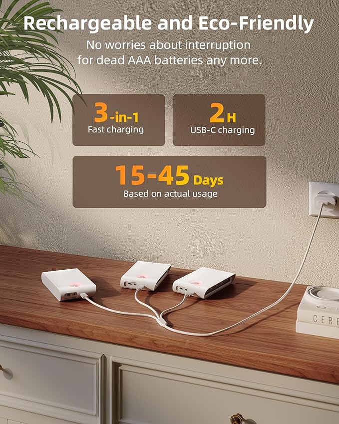 EZVALO 3 Pack LED Motion Sensor Night Lights, 1500mAh Rechargeable Sync Stair Lights Indoor, Magnetic & Dimmable, 3000K Soft White, Wireless Nightlight for Hallway, Stairs, Bathroom, Bedroom