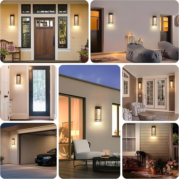 LUTEC 2 Pack Outdoor Wall Light Fixtures, 5 Color Temperature Porch Light Wall Sconce with Crystal Bubble Glass,Waterproof Outdoor Wall Lanterns, Modern Outside Lights for House Front Door Garage