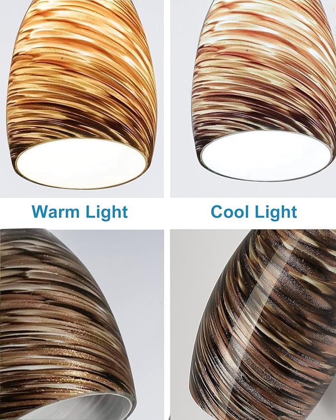 Handcrafted Blown Art Glass Globe Replacement for Pendant lighting fixture handmade Bell Glass Replacement Shade Height 7.48inch Width 4.7inch for Island mini pendant ceiling light (Gold and brown)