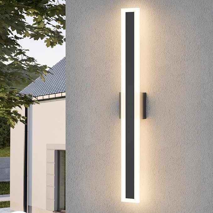 LamQee 31.5 Inch Long Outdoor Wall Lights Modern Exterior Lighting Fixtures for House, Waterproof 3000K 24W 1200LM LED Linear Outdoor Wall Sconces Lighting for Porch Patio Garage Door Yard Indoor
