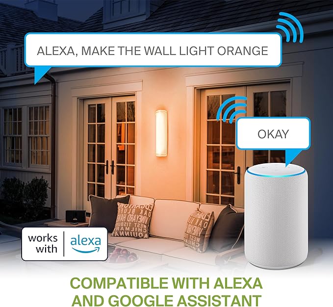 ASD 24 Inch Smart RGBW LED Outdoor & Indoor Wall Mount Light Fixture - Nickel RGB Wall Sconce Exterior Lighting - 120-277V 23W 2700-6500K Dimmable, Remote Control, Alexa - Front Door, Patio ETL
