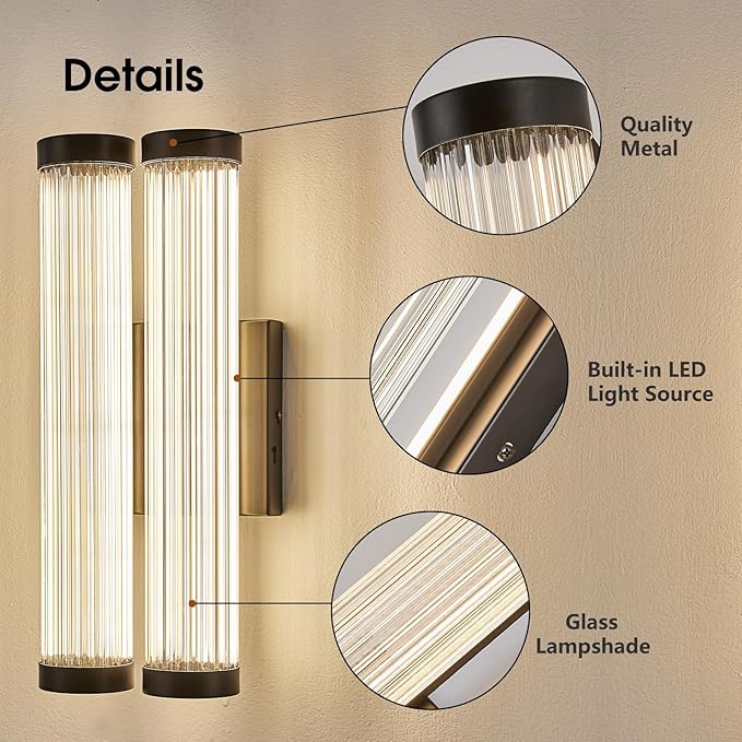 Modern LED Wall Sconce, 16.5" Black Bathroom Sconces with Clear Glass, 3CCT Dimmable Hardwired Double Sconce Wall Lighting Indoor Light fixtures for Bathroom Living Room Hallway Bedroom