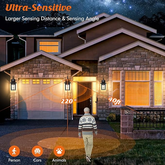 Outdoor Light Fixture Motion Sensor, 2-Pack Exterior Motion Sensor Outdoor Lights, Aluminum Outdoor Garage Lights Motion Sensor, ETL Listed Dusk to Dawn Outside Lights for House, Garage, Porch