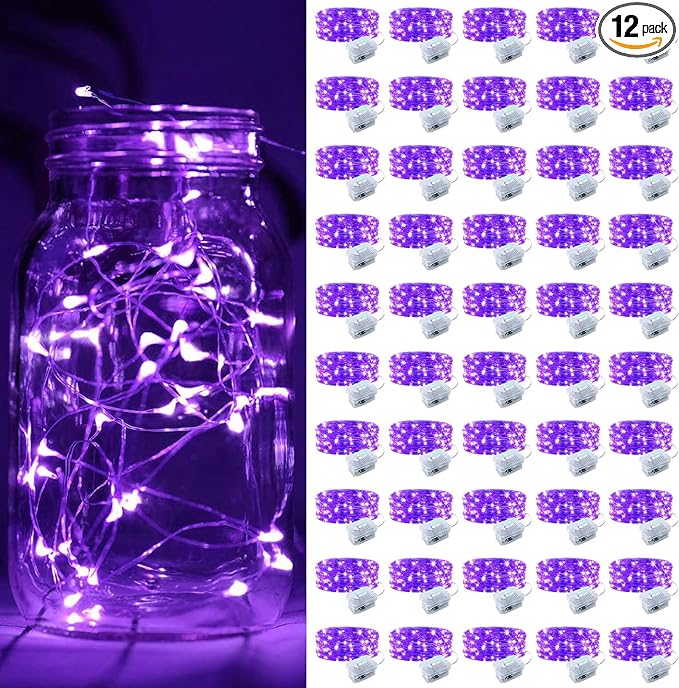 ZGWJ 50 Pack Fairy Lights Battery Operated, 7ft 20 Mini LED Fairy String Lights Silver Wire 3 Modes for DIY, Parties, Wedding, Bedroom, Halloween Christmas Decoration Purple