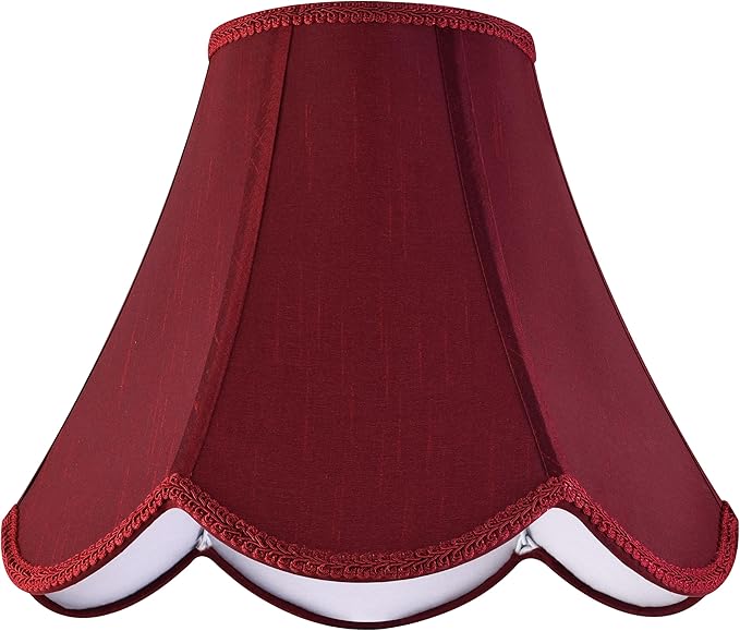 GO&SO Set of 2 Burgundy Bell Lamp Shades Scalloped Lamp Shade Petal Edge Braid 6"Top x 13"Bottom x 10.6"High (Spider) Silk Fabric Lampshades for Floor Lamp,Handmade DIY Table Lamp Shade Replacement