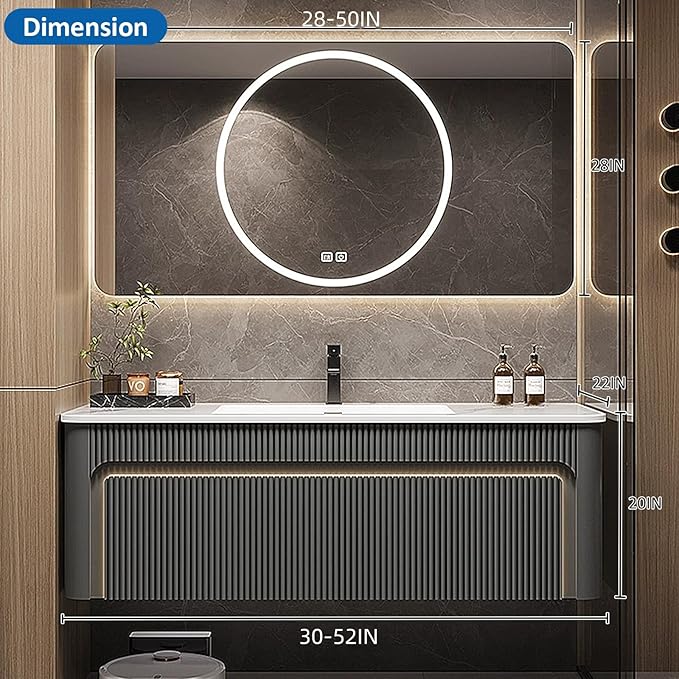Bathroom Vanity Set - Bathroom Vanity with Sink Include Led Smart Defogging Mirror Cabinet & Ambient Lighting | Wall Mounted Bathroom Vanities (30'')