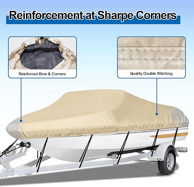 iCOVER Trailerable Boat Cover- 17'-19' Heavy Duty Waterproof Tarp Covers with Storage Bag, Fits V-Hull, Fish&Ski, Pro-Style, Fishing, Runabout, Bass Boats, up to 17ft-19ft Long X 96" Wide