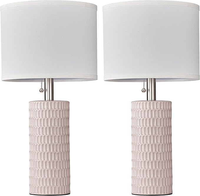 Table Lamps for Living Room Set of 2, Ceramic Table Lamps for Bedroom, 20" Modern Lamps for Night Stands, Pink