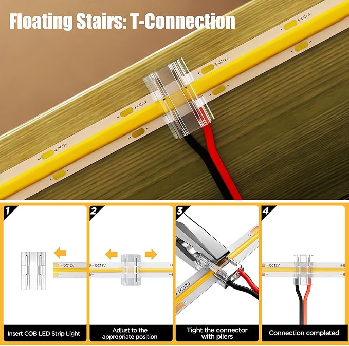 Motion-Activated LED Stair Lighting Kit DE-320, 42" Cuttable Strip Light for Indoor Floating Mono Stringer & Cantilever Stairs (Warm White 3000K,16 Steps)