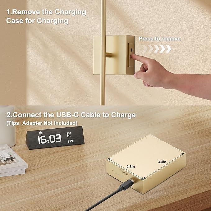 Removable Battery Operated Wall Sconces with Remote Control, Stepless Colors 3000K-6000K & Dimming, 350°Rotate, LED Gold Wireless Wall Light for Living Room, Bedroom, 32.2 Inch (2 Pack)