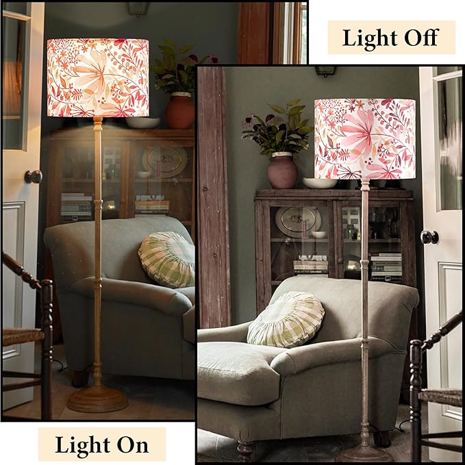 GO&SO 1 Pack Drum Large Lamp Shade,Red Leaf Printed Pattern Design, 16" x16" x12", 1.65" Spider E27 Base, DIY Assembly with Multi-Adapter (E26/E14/10mm),Ideal for Table/Floor Lamps/Pendant Lighting
