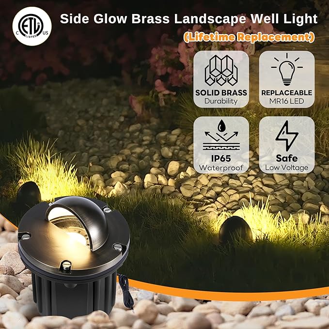 Gardenreet Landscape Well Lights Brass - Electric Ip65 Hardwired Low Voltage In Ground Lighting, LED 12V Waterproof Fixture, Antique Bronze for Tree Wall Pathway Without MR16 Bulb