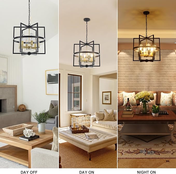 Black and Gold Chandeliers, Modern Farmhouse Dining Room Light Fixture 6-Light Entryway Chandelier for Foyer 19'' Kitchen Island Lighting Hanging Pendant Lights for Bedroom Hallway