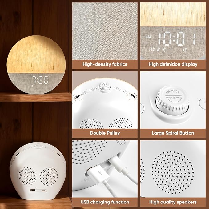 Stillstorm Sunrise Alarm Clock, Sound Machine, Fabric Dimmable Night Light for Heavy Sleepers, White Noise Machine for Baby, Dual Alarm Function 30 Sleep Sounds, Wake Up Light with 17 Effects