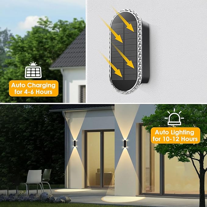 4PK Solar Fence Lights Outdoor - 3000/4000/6000K 3 Modes, IP65 Waterproof Fence Lights Solar Powered, Solar Wall Lights Outdoor for Backyard/Garden/Patio/Garage and Wall Decor