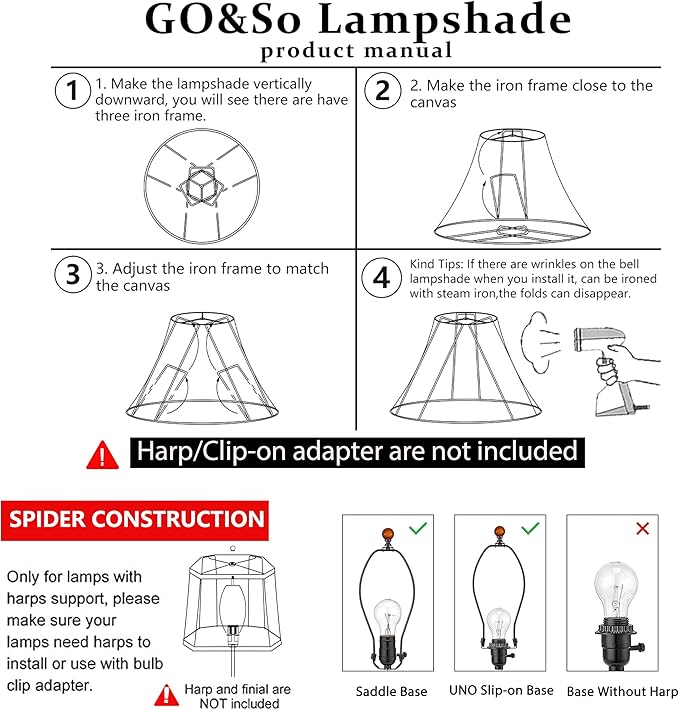 GO&SO 1 Pack White Linen Lamp Shade Square Cut Corners, 10"Top × 13" Bottom × 10.5" High(Spider),Lamp Shades for Table & Floor Lamps Medium for Bedroom Decor, Handcrafted, Easy Assembly