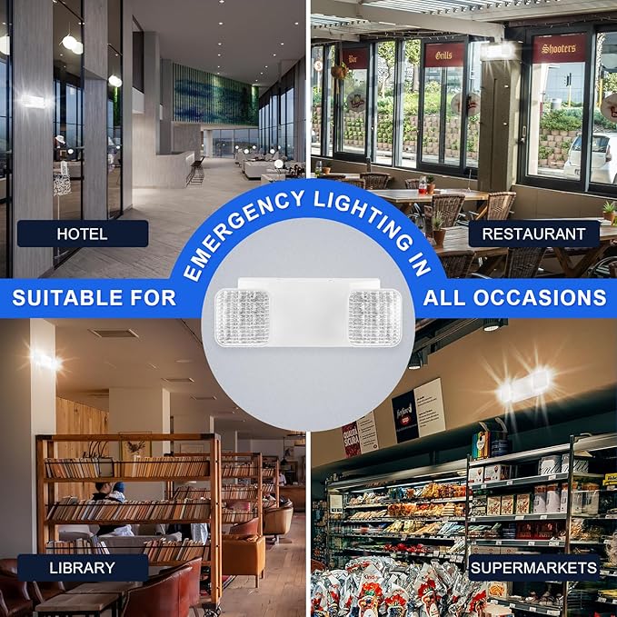 LED Emergency Lights with Battery Backup, Two Adjustable Heads Hardwired Emergency Exit Lighting Fixtures, US Standard Commercial Emergency Lights UL Listed, AC 120/277V for Business Office (1 Pack)
