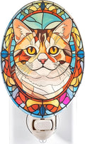 Persian Cat Stained Glass Styled Cat Night Light, Real Glass Plug-in Night Light with Vertical Outlet and On/Off Switch for Bedroom, Bathroom, Hallway, Home Decor