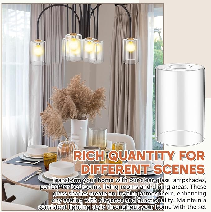 3 Pcs Clear Glossy Glass Shade Replacements for Pendant Light Fixtures Glass Lamp Shade Cover, 1-5/8 Inch Fitter E26 Base, 4"w x 6"h, Replacement Lamp Globe for Chandelier Wall Sconce
