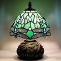 Small Tiffany Table Lamp Stained Glass Desk Lamp 8X8X11 Inch Accent Antique Light (Green Dragonfly)