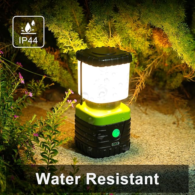 3PCS 3200K Warm Light LED Camping Lantern Rechargeable 1000LM, 4500mAh Power Bank, Flashlight for Hurricane Emergency, Hiking, IP44 Waterproof Lantern(Green)