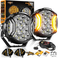 Auxbeam 5In V-Ultra Series 172W LED Light Pods, Offroad Round Driving Light with Amber DRL, 270° Wide Range Super Bright Side Shooter White Hyper Spot Beam Universal Lights with Black Cover-2PCS