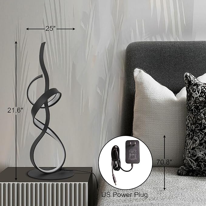 22inch 24W 2700LM Modern Design 3CCT 2700K/4000K/6500K Stepless Touch Dimmable with Remote Control Art LED Table Lamps for Bedroom Bedside Living Room Villa Gift Idea (Black)