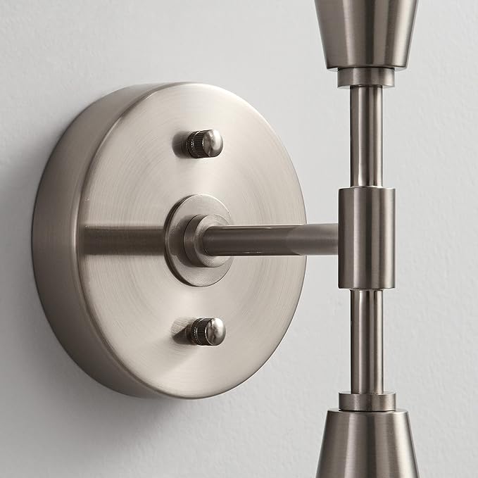BRIGHTTIA Vicky 2 Light Cone Socket Wall Sconce - Mid Century Modern Fixture for Wall & Ceiling - Minimalist Edison Lamp for Hallway and Bathroom Vanity - Brushed Nickel (BW0027-2N)