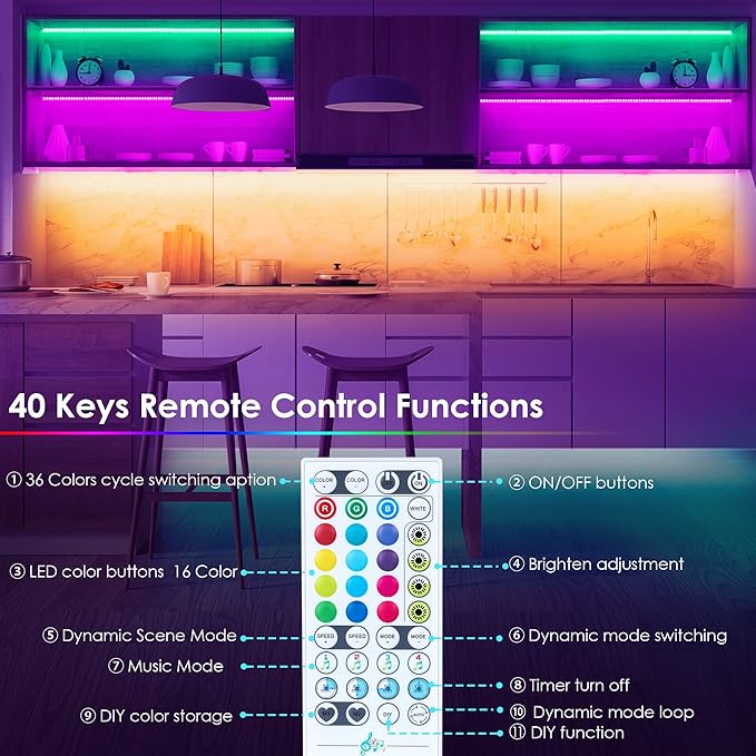 maylit 10 PCS Smart RGB Under Cabinet Lights Kit, Compatible with Alexa and Google Assistant, App and Remote Control, Music Sync Color Changing, Timer, Dimmable, for Cabinet, Counter, Shelf, Bookcase