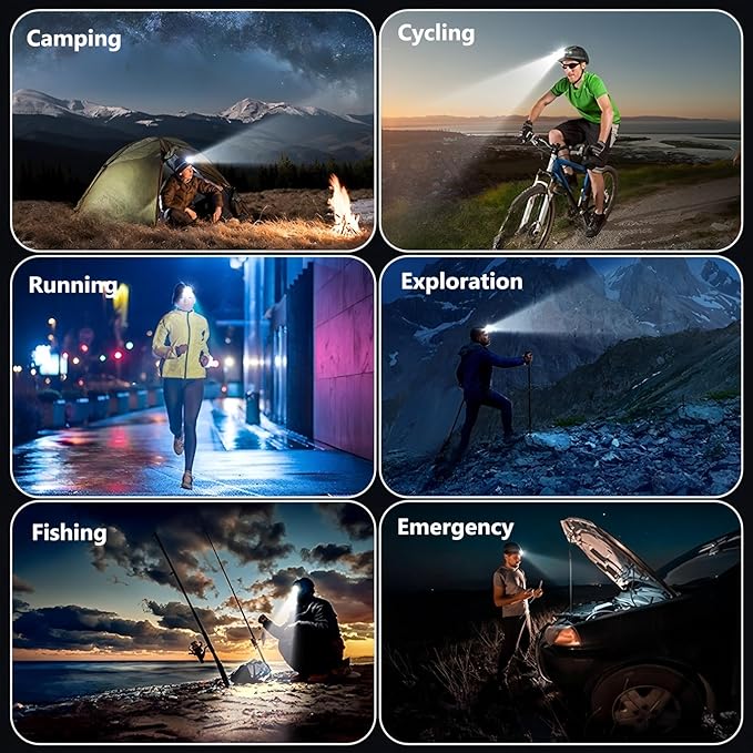 Bright Camping Headlamp Flashlight, 120° Adjustable White Light Headlight with Motion Sensor 5 Modes Type-C USB Rechargeable Head Lamp for Hiking, Running, Repairing, Fishing, Cycling