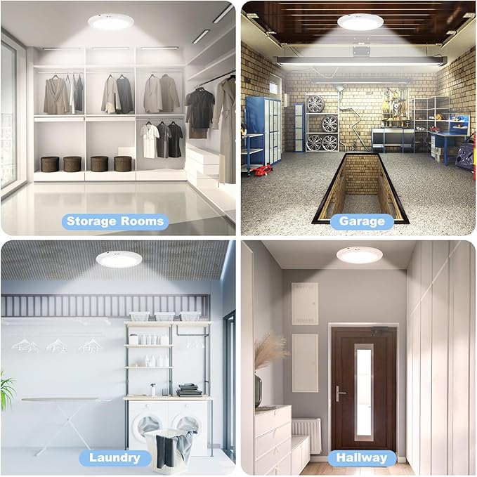 2 Pack Rechargeable Ceiling Light, Closet Lights Motion Sensored, Battery Powered Ceiling Light with Remote No Wiring, Wireless Ceiling Lights for Stairs, Garage, Hallway, Porch, Pantry, Shed
