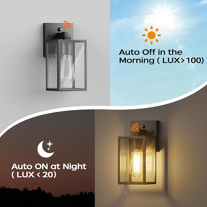 WIHTU Dusk to Dawn Outdoor Lighting Fixtures, Exterior Front Porch Light, Black Sensor Wall Sconce Lamp, Waterproof Wall Lantern, Anti Rust Outside Coach Lights for House, Doorway, Garage