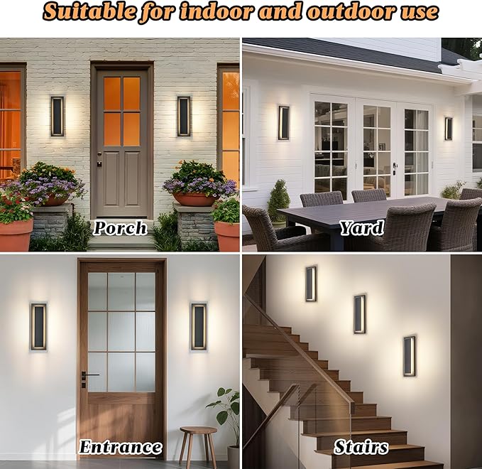 15.7 in Outdoor Wall Sconce Light,Modern Exterior Lights Fixture,Outdoor Porch Lights for House,Patio,Outdoor Wall Lighting,3000K Warm White, 12 W 2 Packs